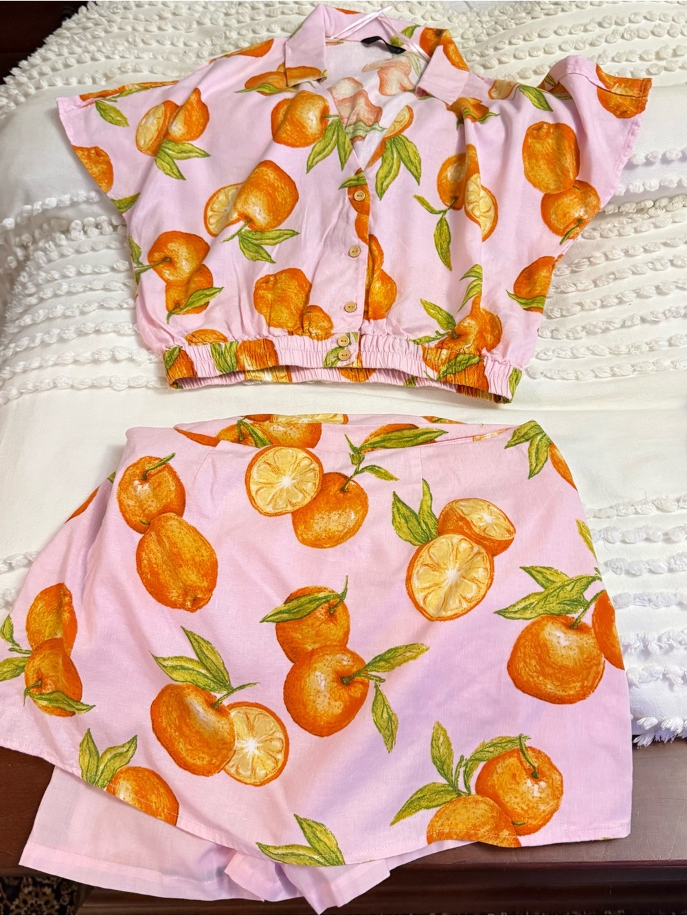 Zara Pink Orange Print Crop Top & Skirt Set - Picture 2 of 7